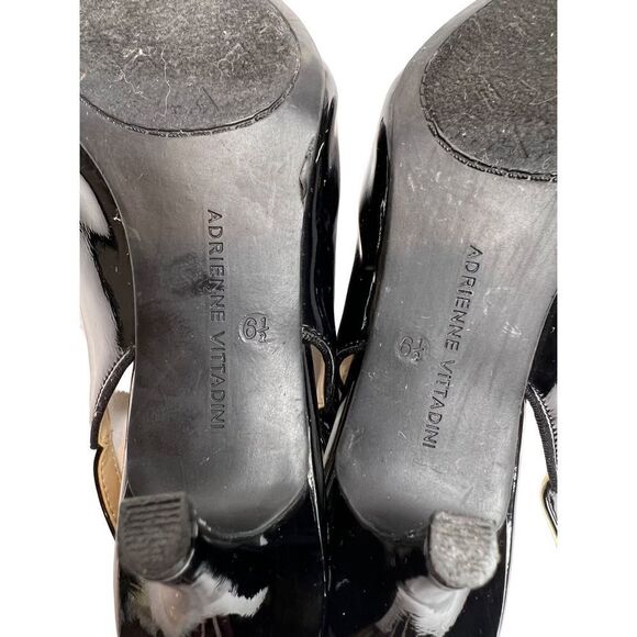 Adrienne Vittadini Shaniya black patent leather pointed toe sling back heels siz - Picture 12 of 16